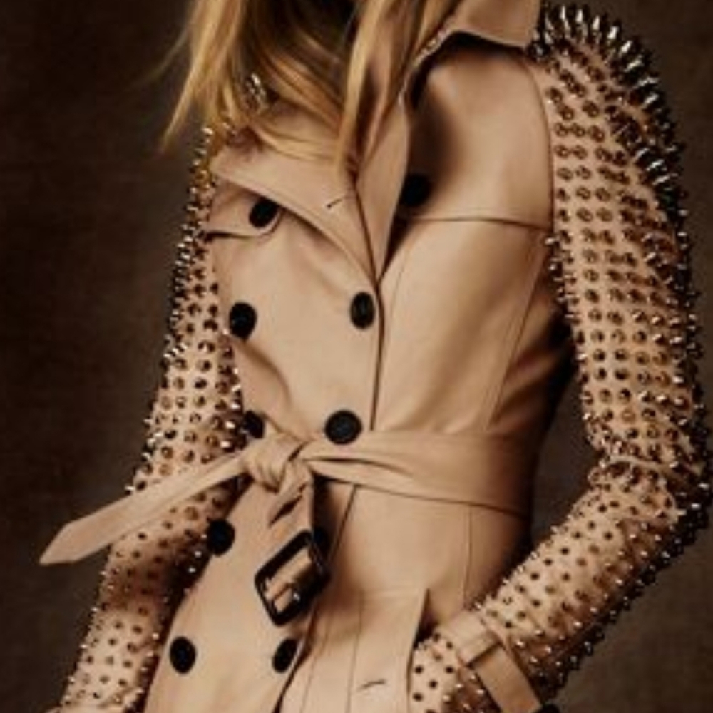 BURBERRY prorsum S 38IT 2 4 spikes studded Silver hardware khaki gabardine Italy - Picture 2 of 9
